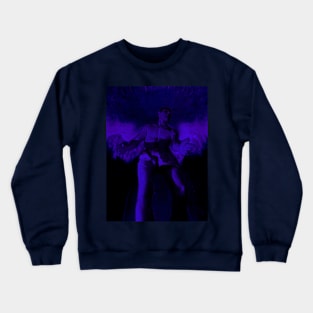 Portrait, digital collage and special processing. Angel in underpants in room. Astonishing. Dark blue. Crewneck Sweatshirt